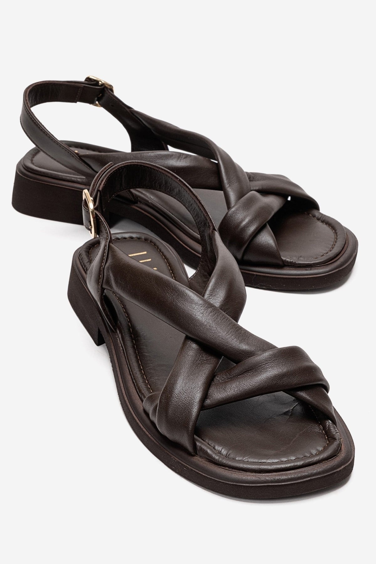 Frand - Brown Genuine Leather Crisscross Strap Sandal (Women)