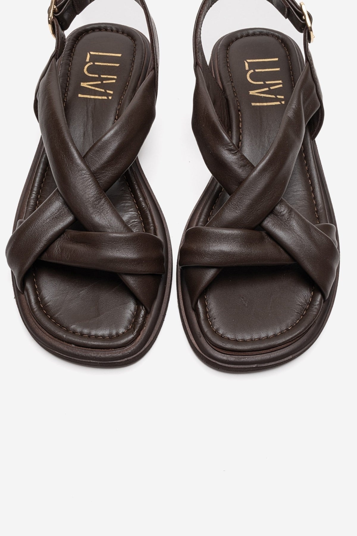 Frand - Brown Genuine Leather Crisscross Strap Sandal (Women)