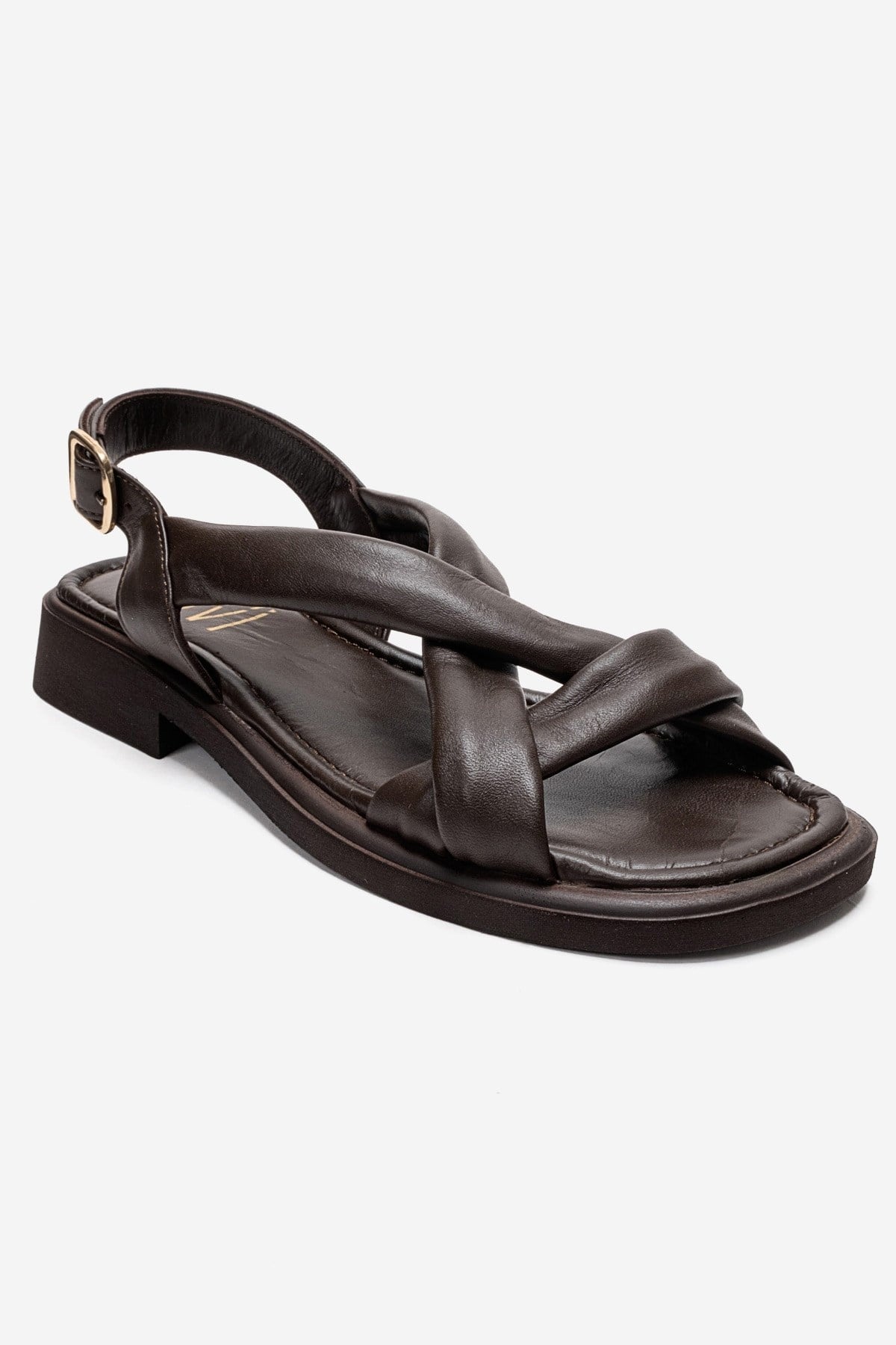 Frand - Brown Genuine Leather Crisscross Strap Sandal (Women)
