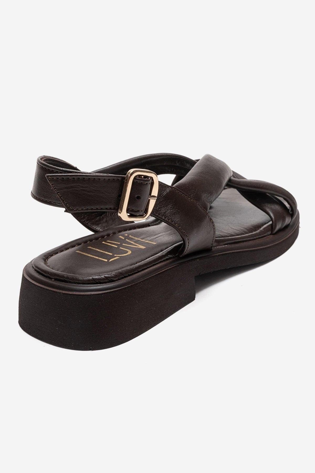 Frand - Brown Genuine Leather Crisscross Strap Sandal (Women)