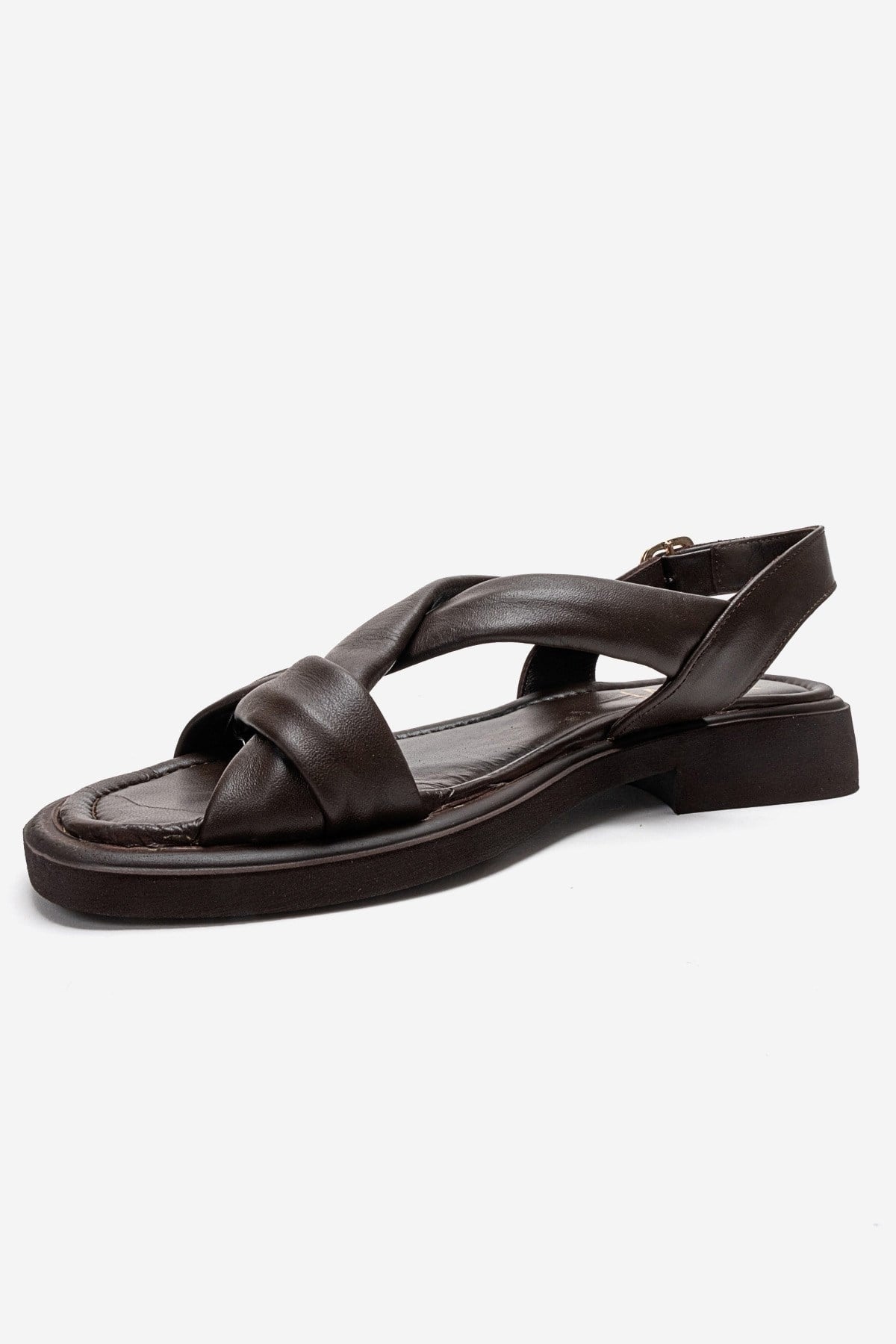 Frand - Brown Genuine Leather Crisscross Strap Sandal (Women)