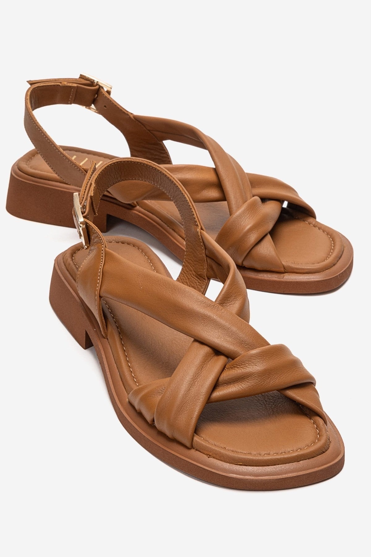 FRAND - Camel Genuine Leather Cross-Strap Sandal (Women)