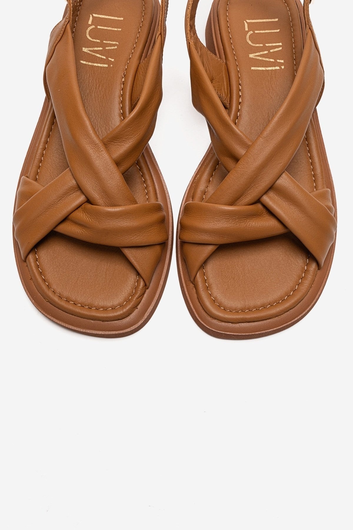 FRAND - Camel Genuine Leather Cross-Strap Sandal (Women)