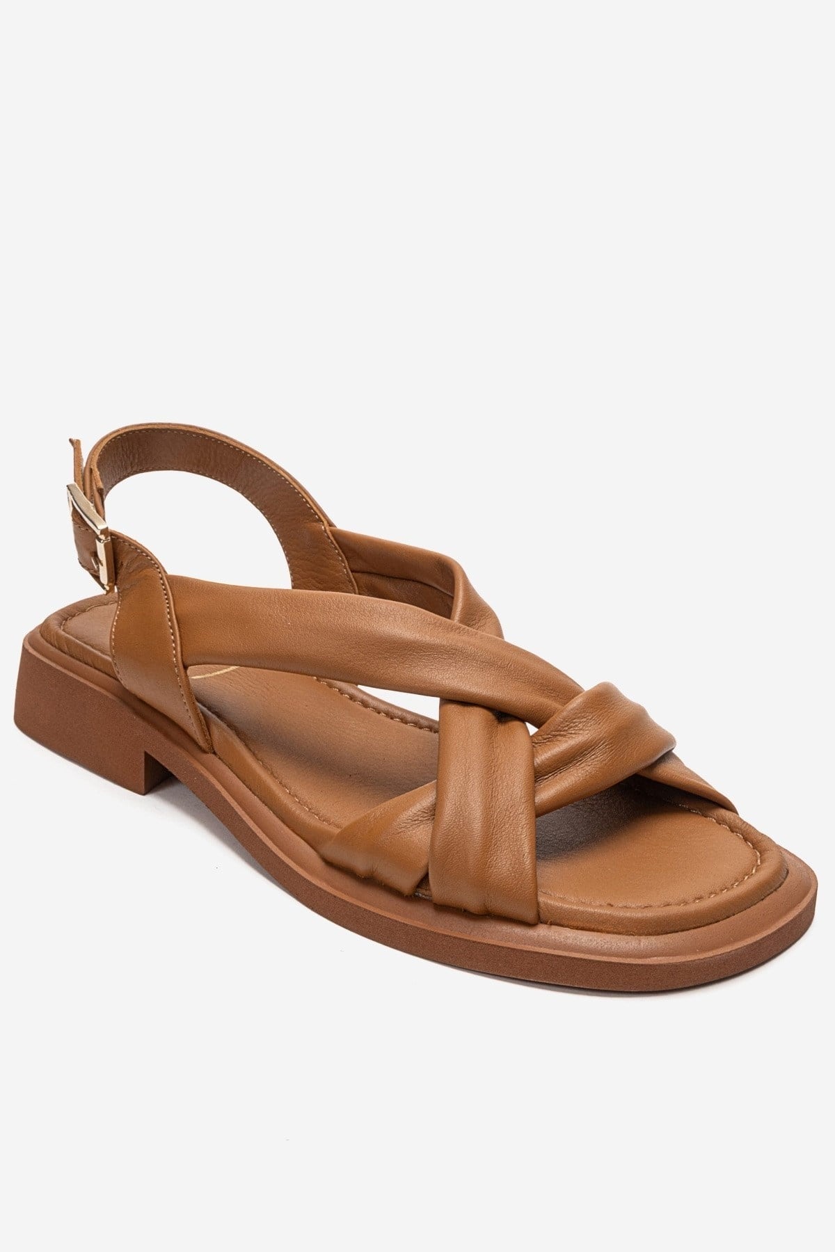 FRAND - Camel Genuine Leather Cross-Strap Sandal (Women)