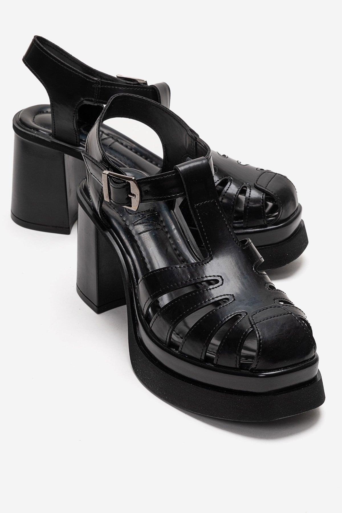 ROVENA - Black Platform Block Heel Sandal (Women)
