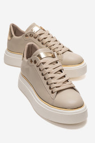 BORENA - Beige Genuine Leather Thick-Platform Casual Sneaker (Women)