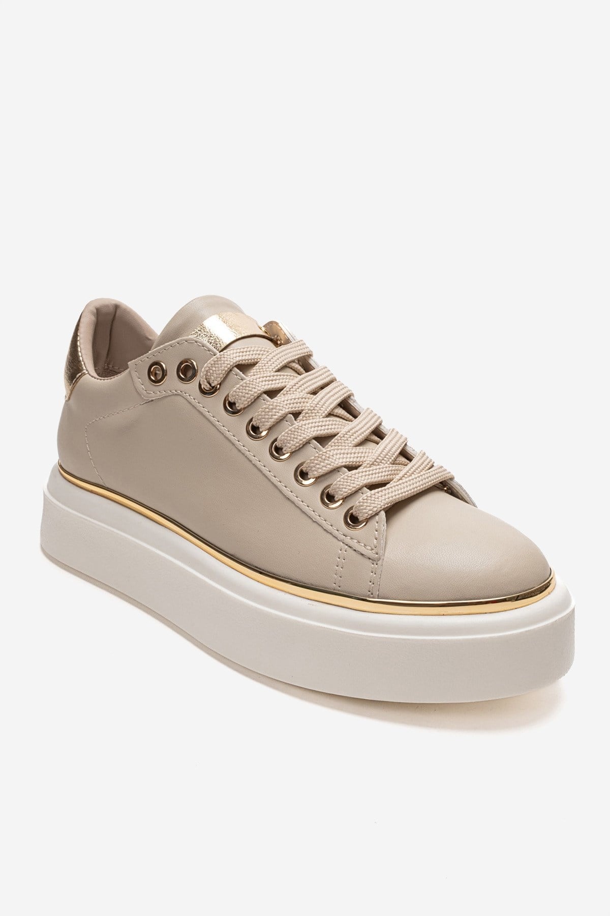 BORENA - Beige Genuine Leather Thick-Platform Casual Sneaker (Women)