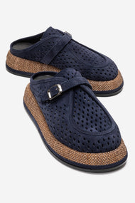 VONE - Navy Genuine Leather Closed-Toe Mule (Women)