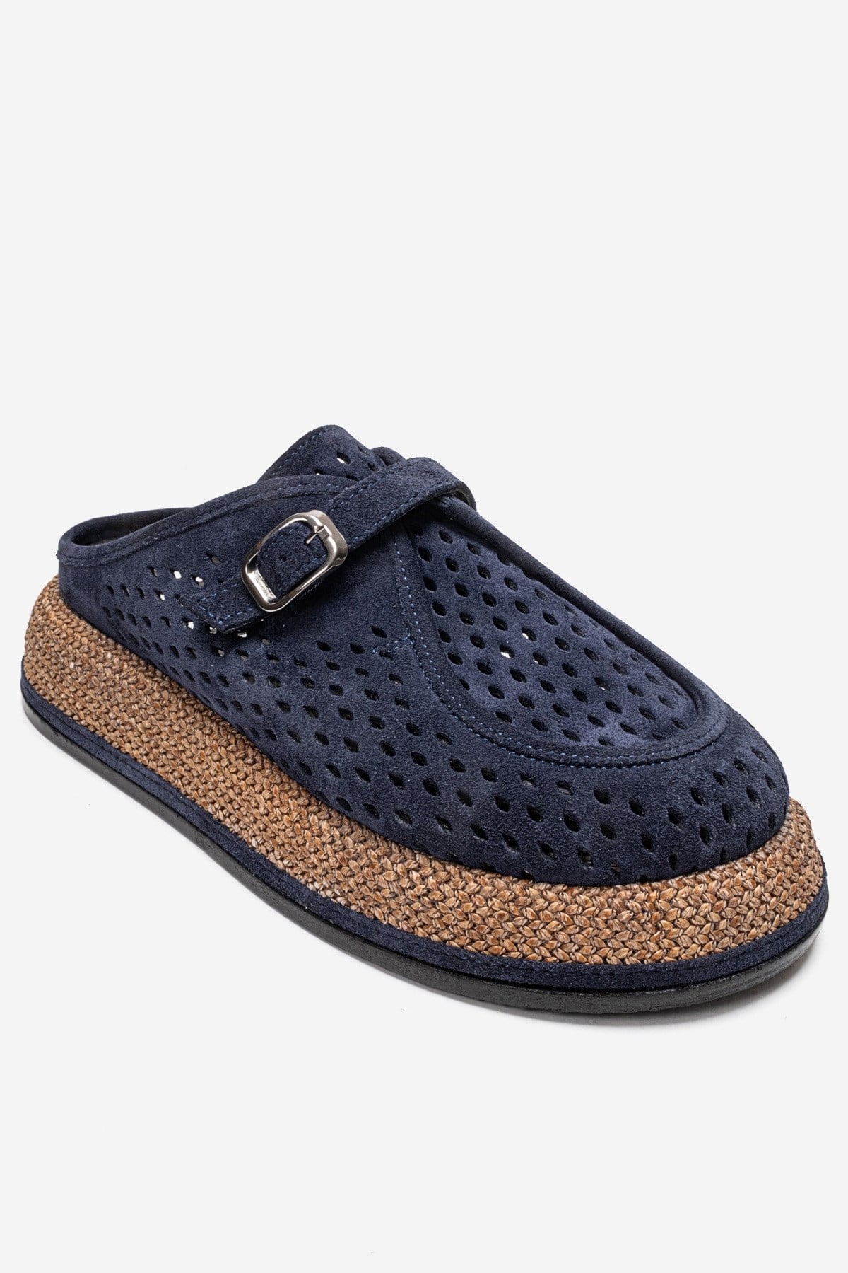 VONE - Navy Genuine Leather Closed-Toe Mule (Women)