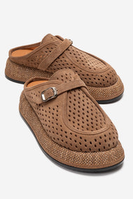 VONE - Taupe Genuine Leather Closed-Toe Mule (Women)
