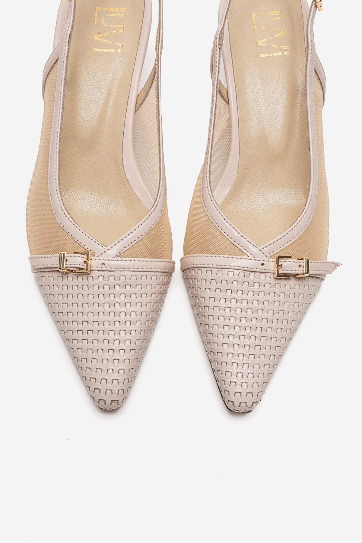 LAVIERA - Beige Genuine Leather Slingback Low Heel Pump (Women)