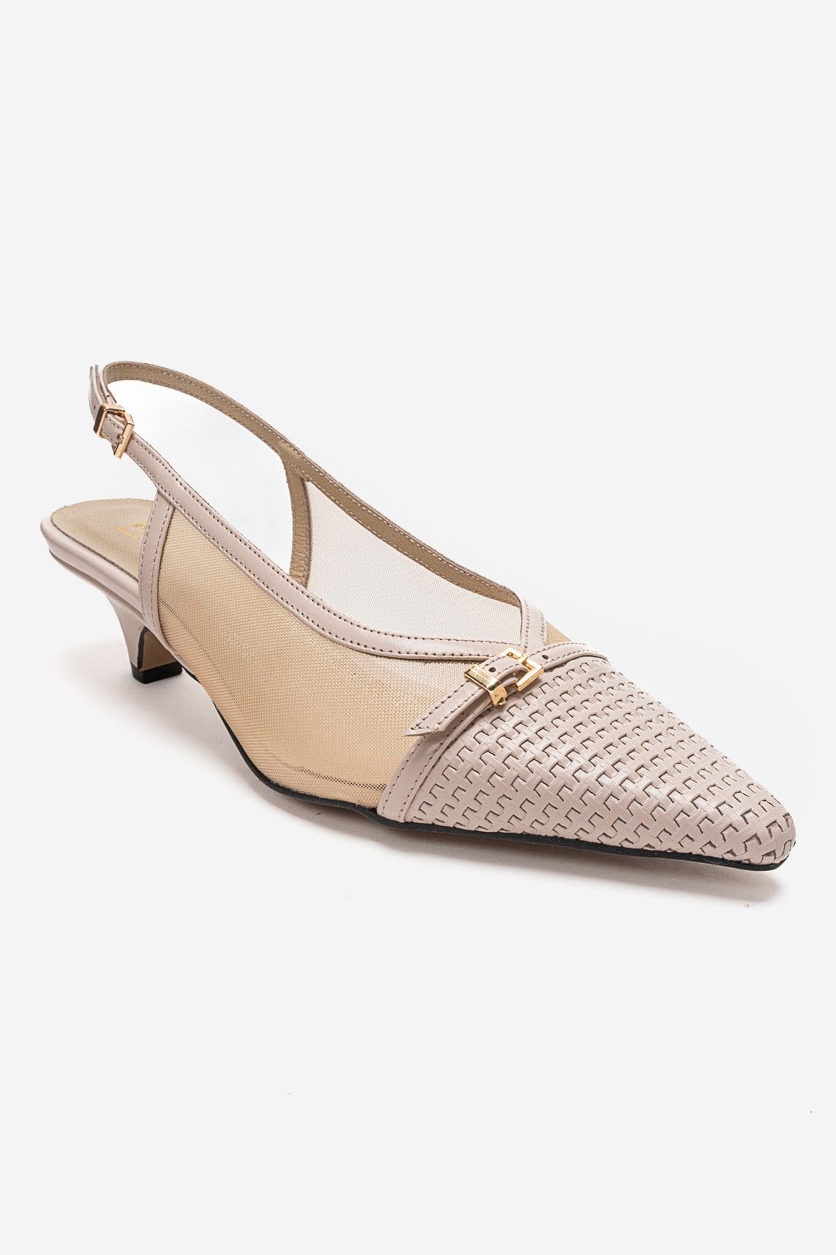 LAVIERA - Beige Genuine Leather Slingback Low Heel Pump (Women)