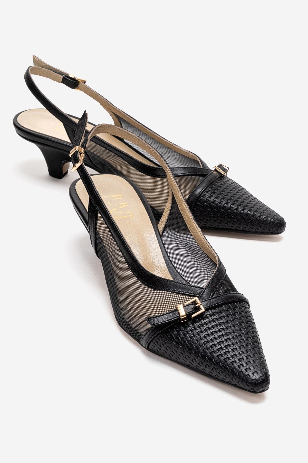 LAVIERA - Black Genuine Leather Slingback Low Heel Pump (Women)