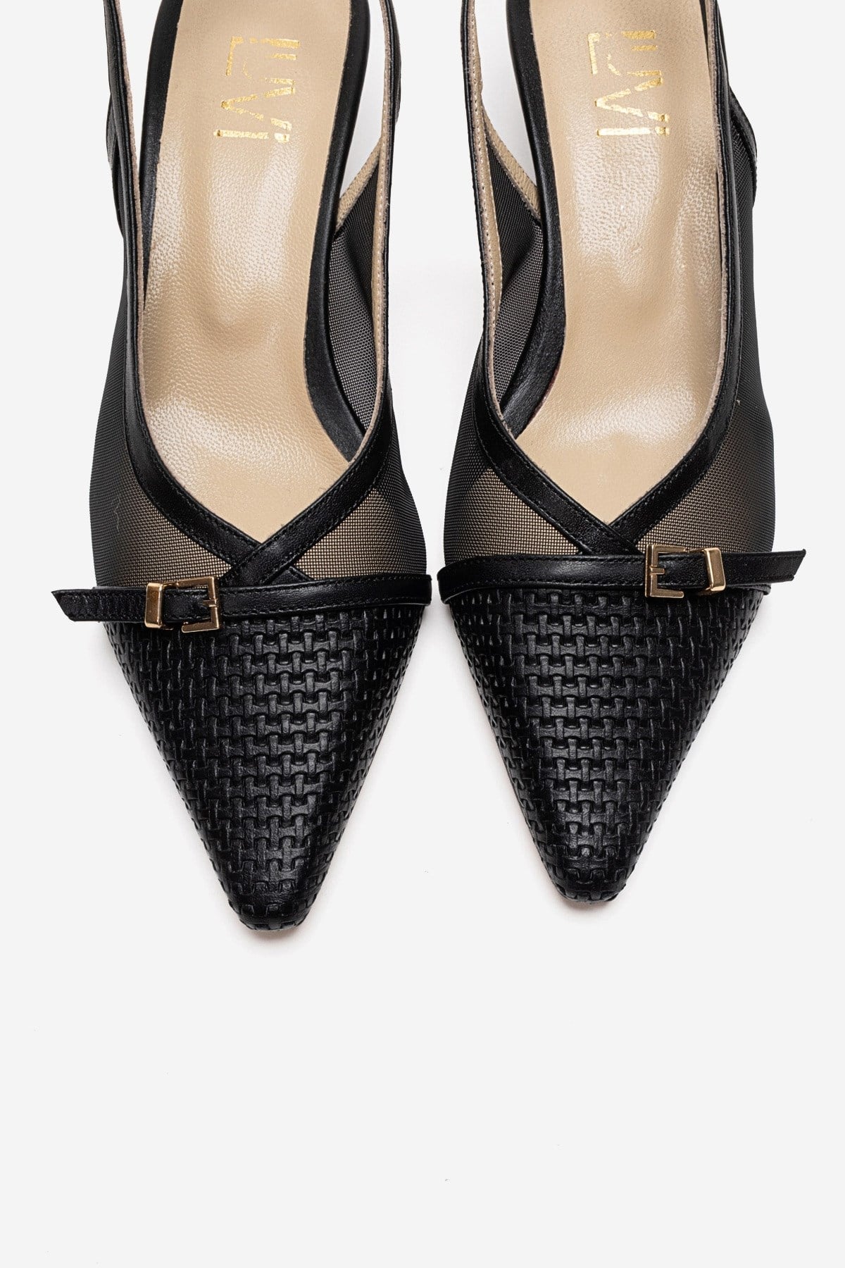 LAVIERA - Black Genuine Leather Slingback Low Heel Pump (Women)