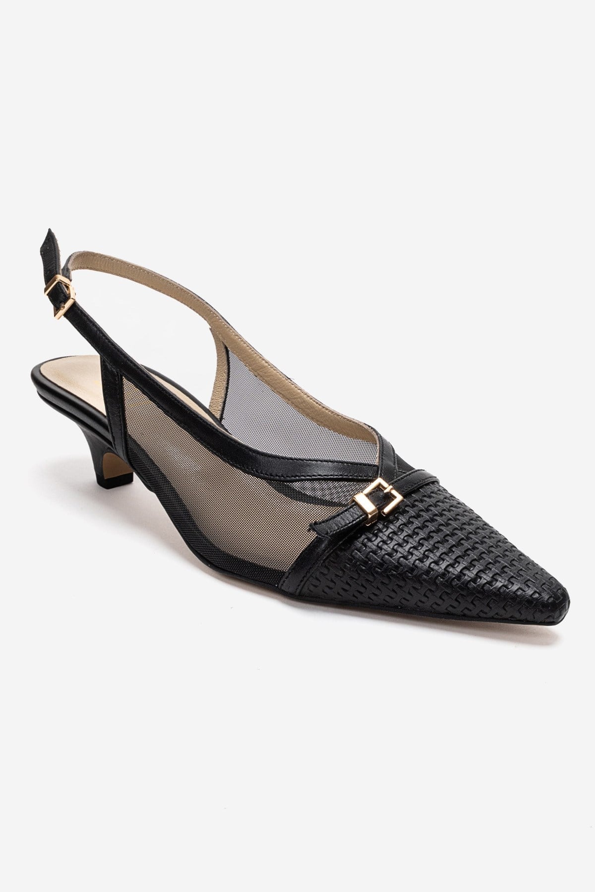 LAVIERA - Black Genuine Leather Slingback Low Heel Pump (Women)