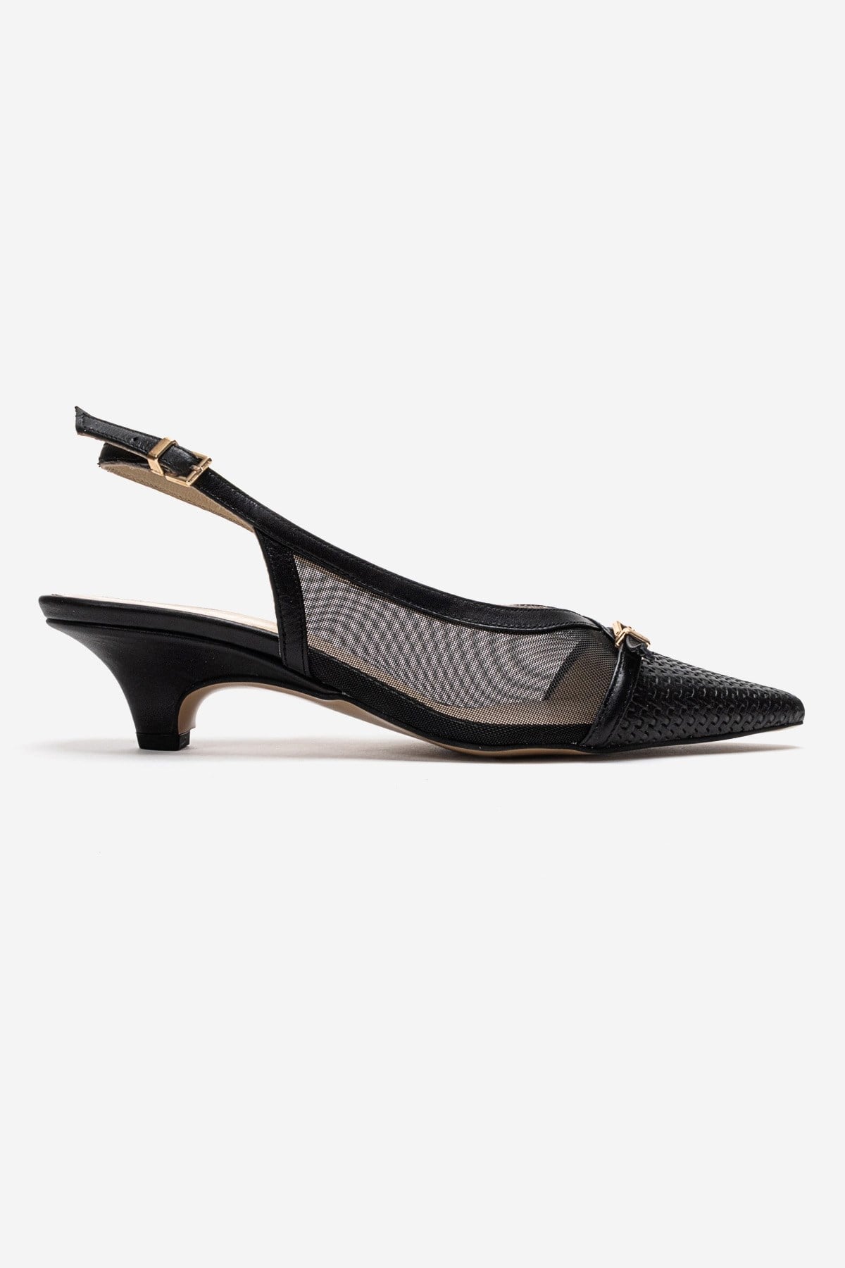 LAVIERA - Black Genuine Leather Slingback Low Heel Pump (Women)