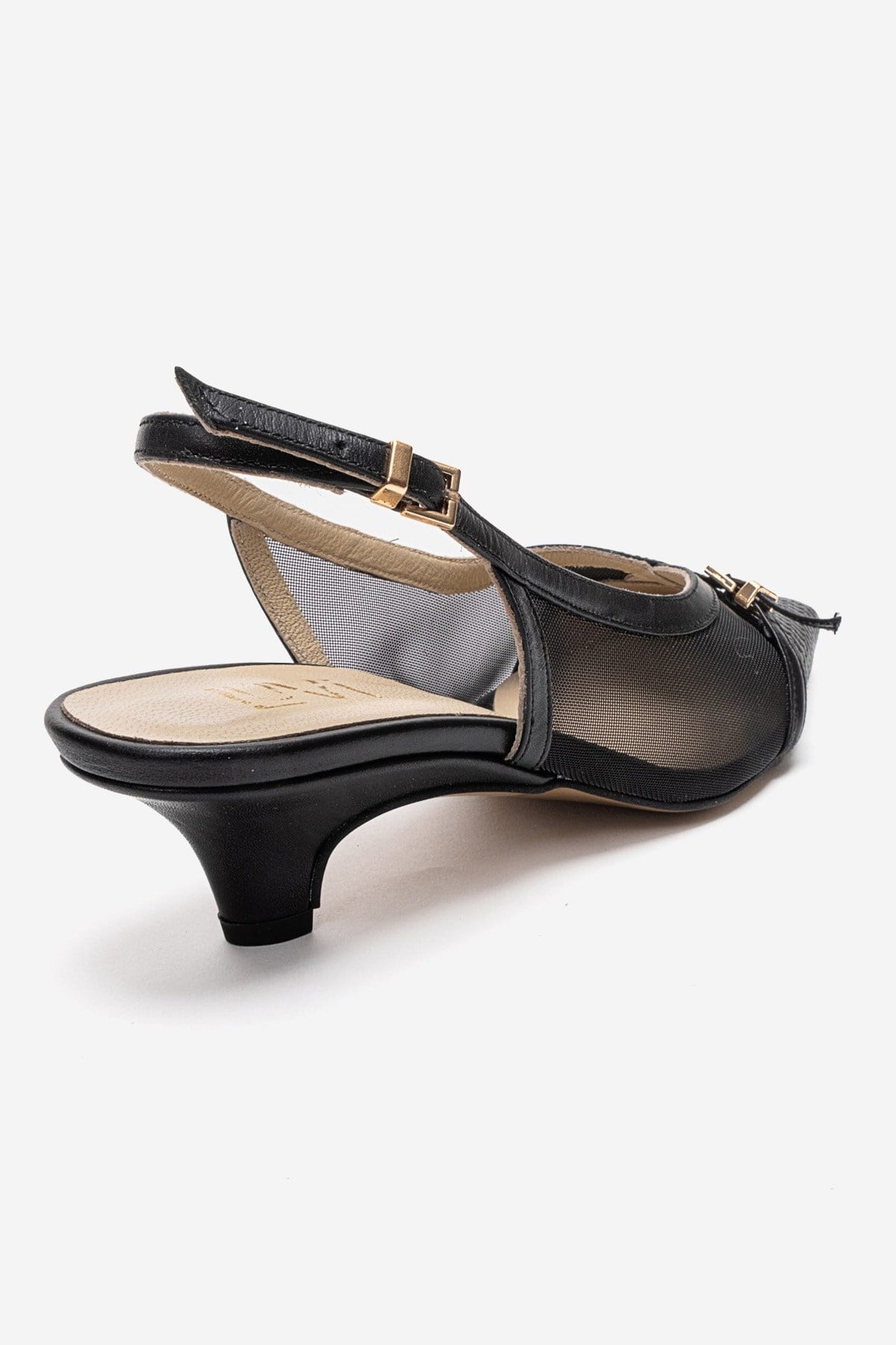 LAVIERA - Black Genuine Leather Slingback Low Heel Pump (Women)