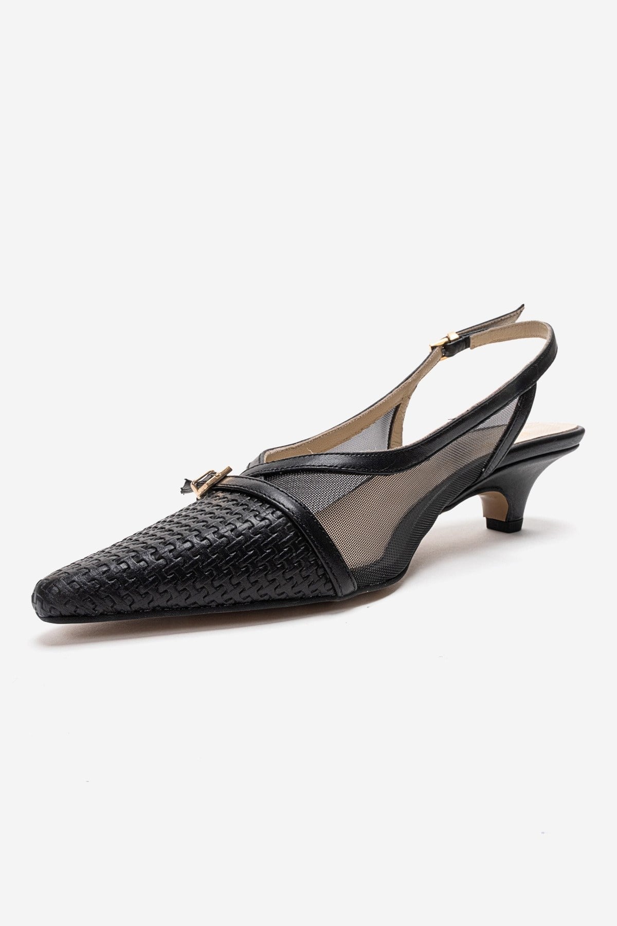 LAVIERA - Black Genuine Leather Slingback Low Heel Pump (Women)