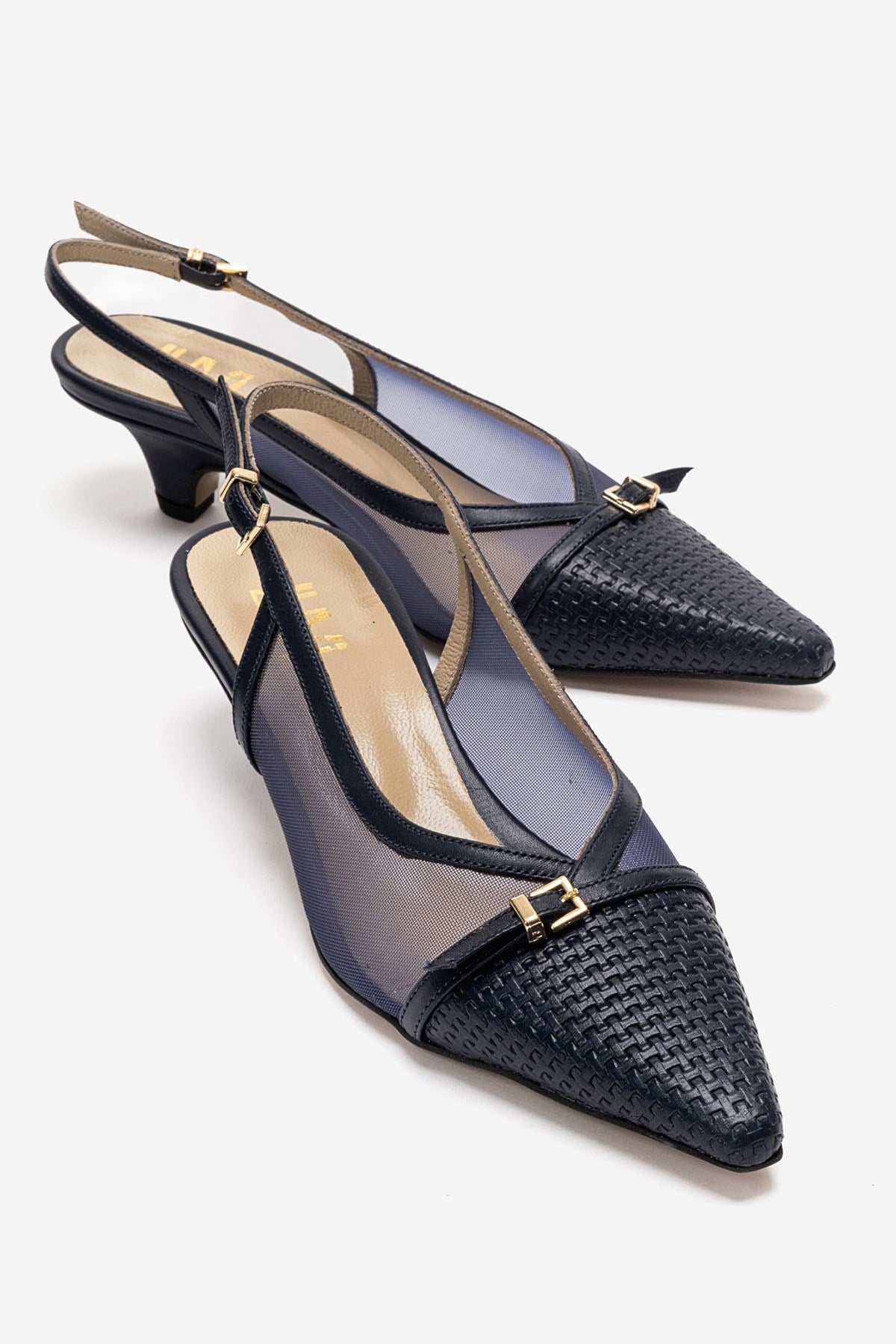 LAVIERA - Navy Genuine Leather Slingback Low Heel Pump (Women)
