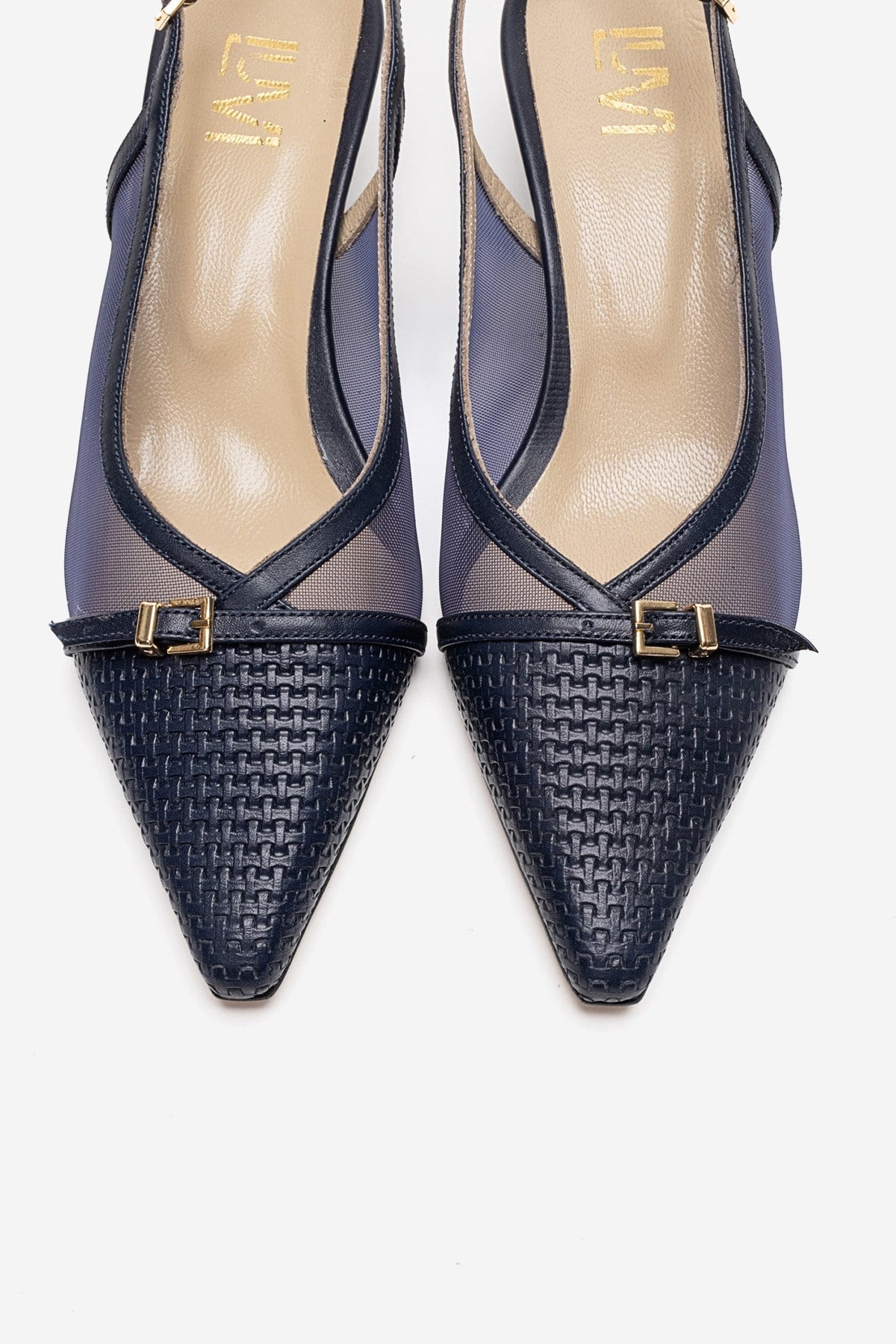 LAVIERA - Navy Genuine Leather Slingback Low Heel Pump (Women)