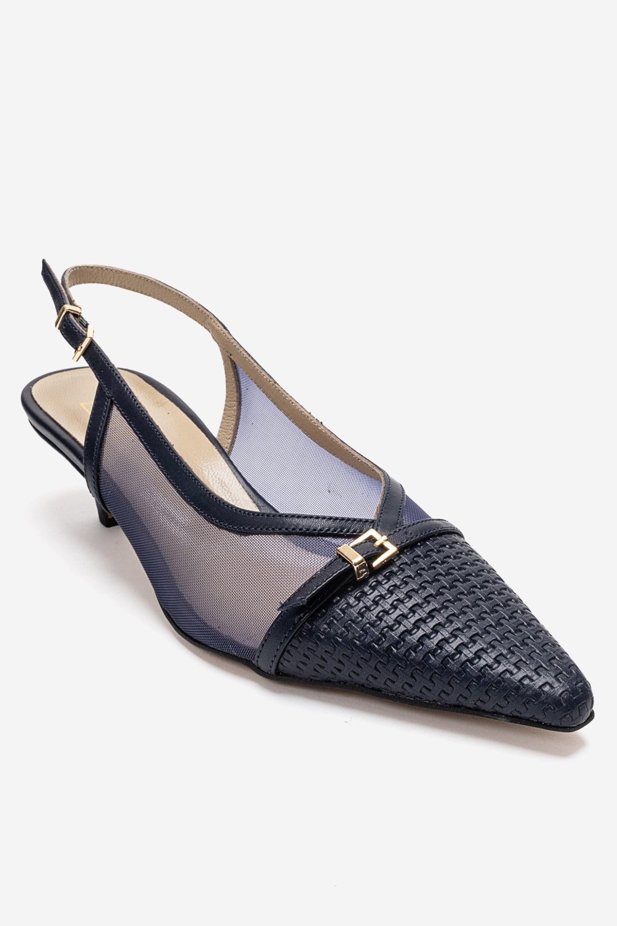 LAVIERA - Navy Genuine Leather Slingback Low Heel Pump (Women)