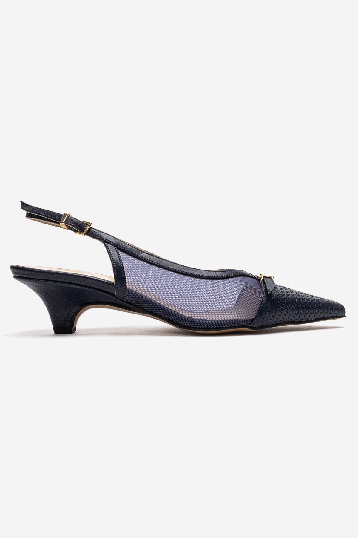 LAVIERA - Navy Genuine Leather Slingback Low Heel Pump (Women)
