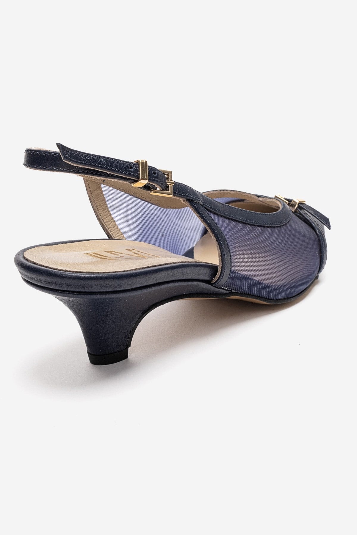 LAVIERA - Navy Genuine Leather Slingback Low Heel Pump (Women)