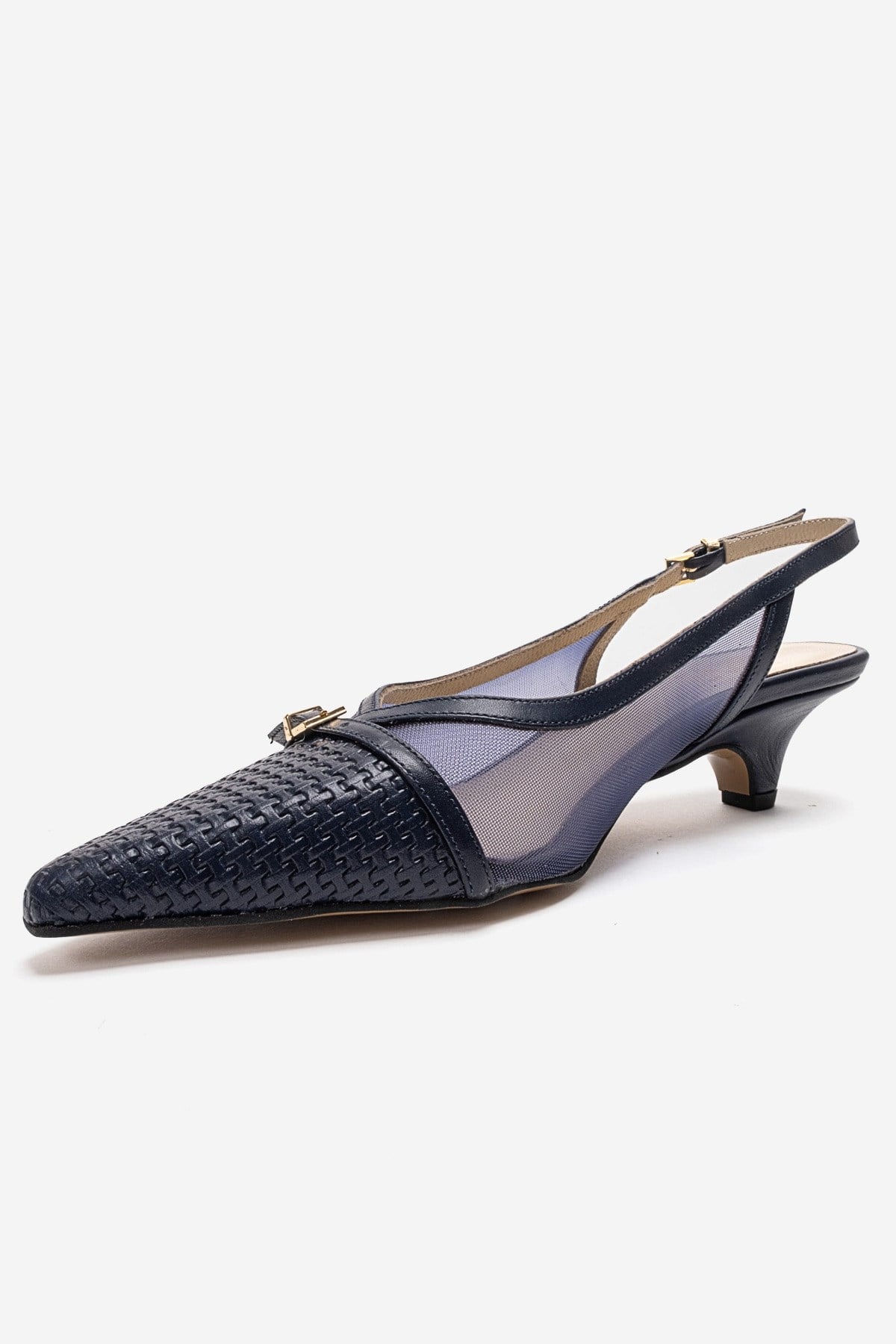 LAVIERA - Navy Genuine Leather Slingback Low Heel Pump (Women)