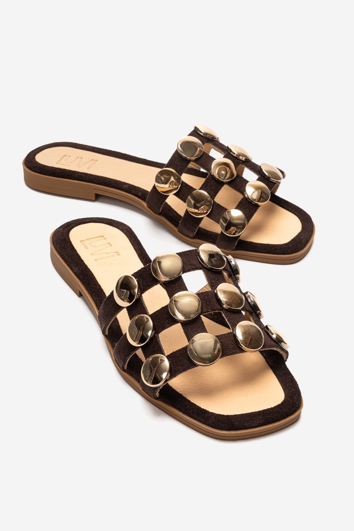 BAREON - Brown Genuine Leather Slide (Women)