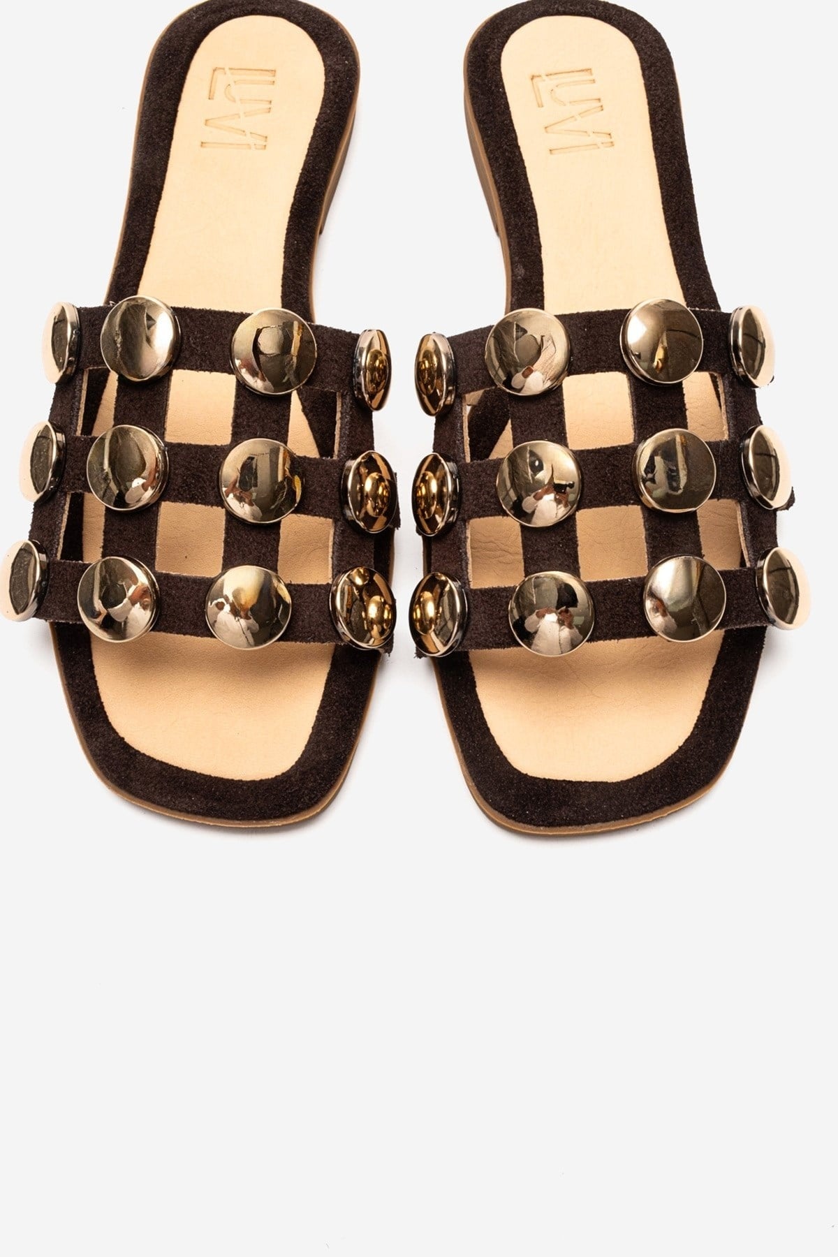 BAREON - Brown Genuine Leather Slide (Women)