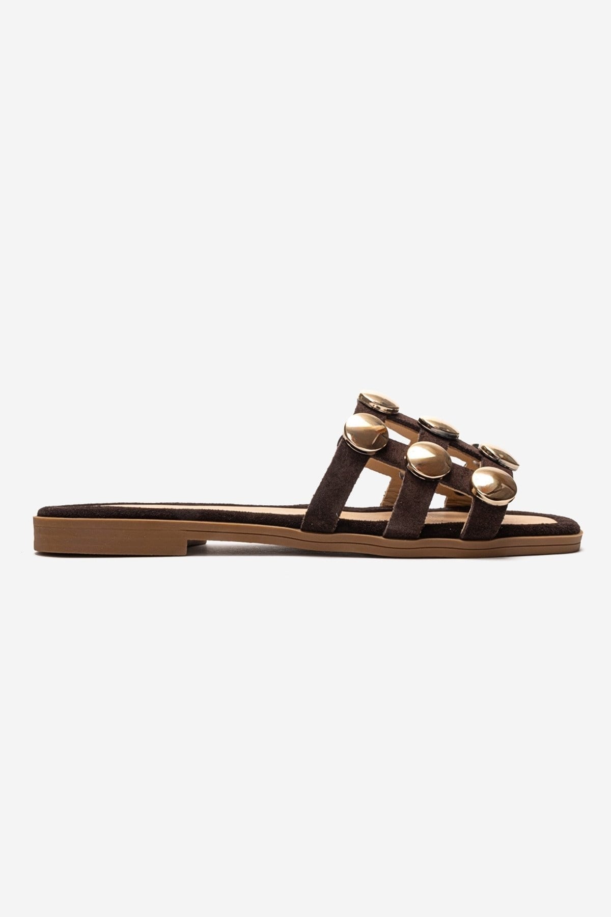 BAREON - Brown Genuine Leather Slide (Women)