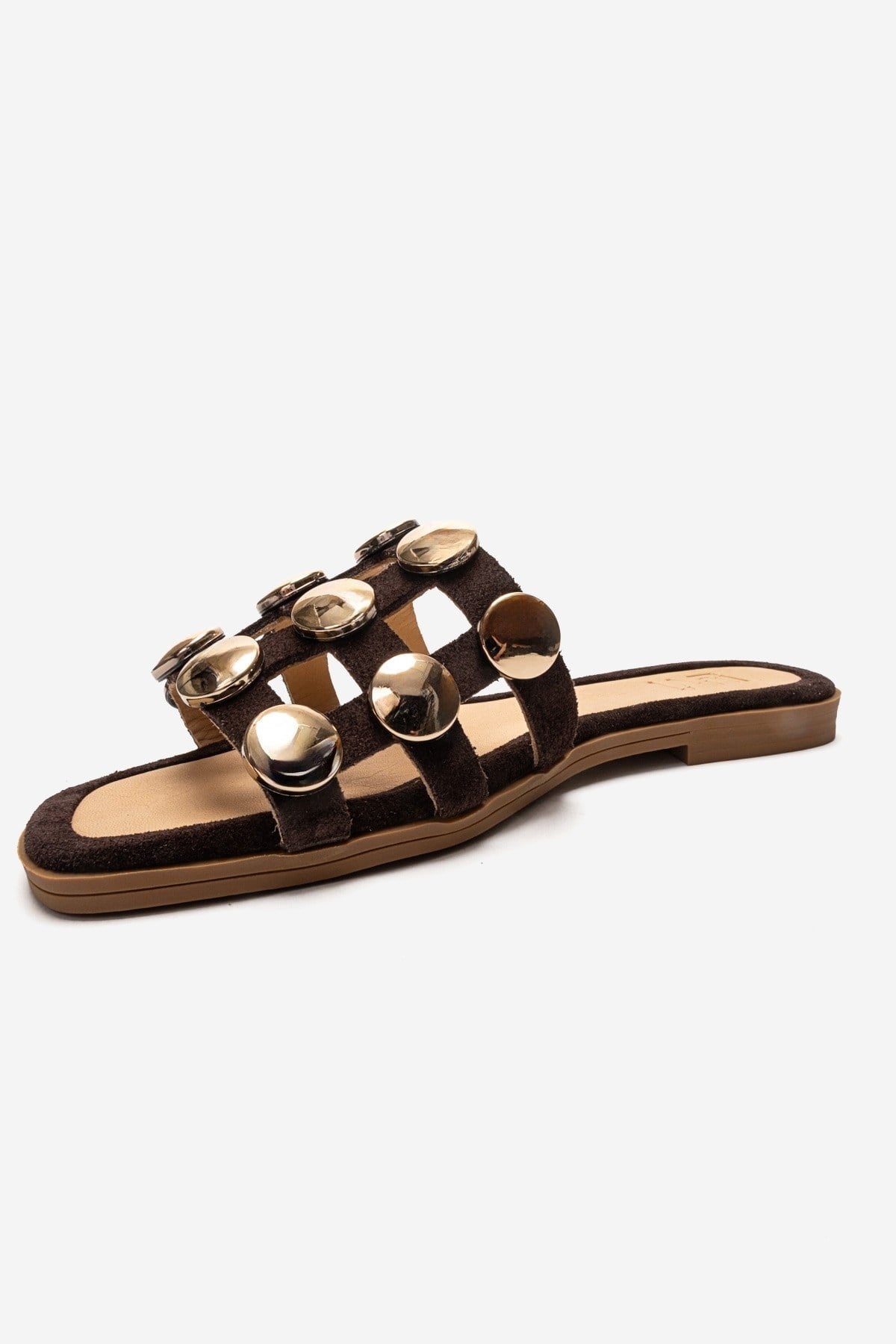 BAREON - Brown Genuine Leather Slide (Women)