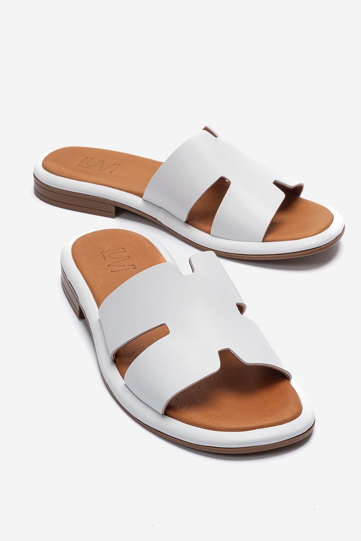 BRIO - White Genuine Leather Slide (Women)