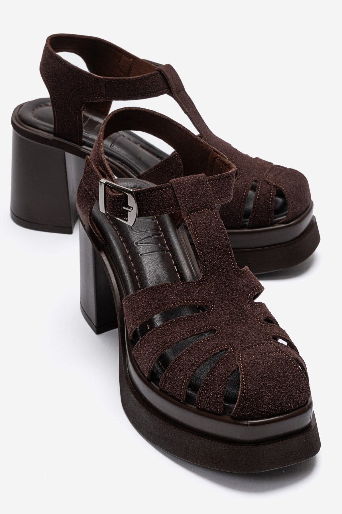 ROVENA - Brown Suede Platform Block Heel Sandal (Women)