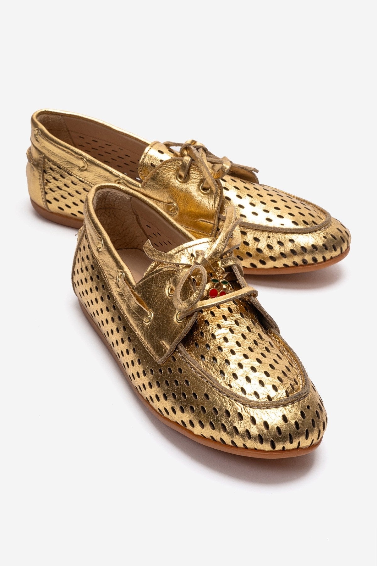 STEVO - Gold Genuine Leather Lace-Up Loafer (Women)