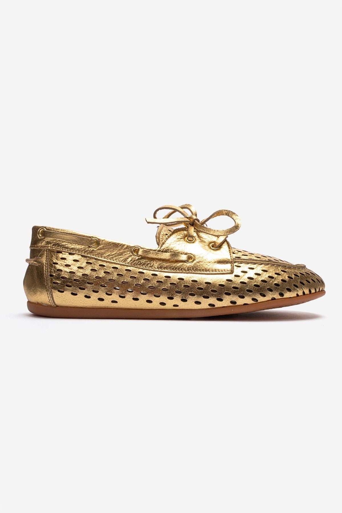 STEVO - Gold Genuine Leather Lace-Up Loafer (Women)
