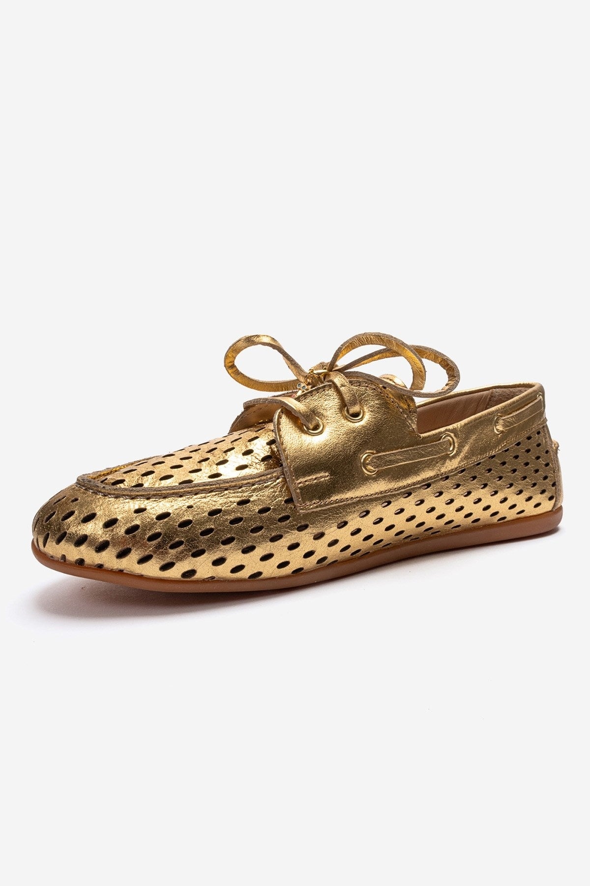 STEVO - Gold Genuine Leather Lace-Up Loafer (Women)