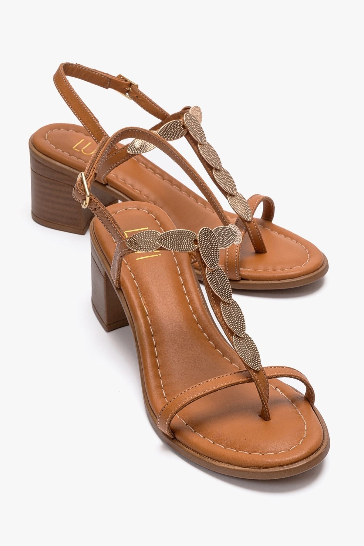 SERONA - Cognac Genuine Leather Buckled Block Heel Sandal (Women)