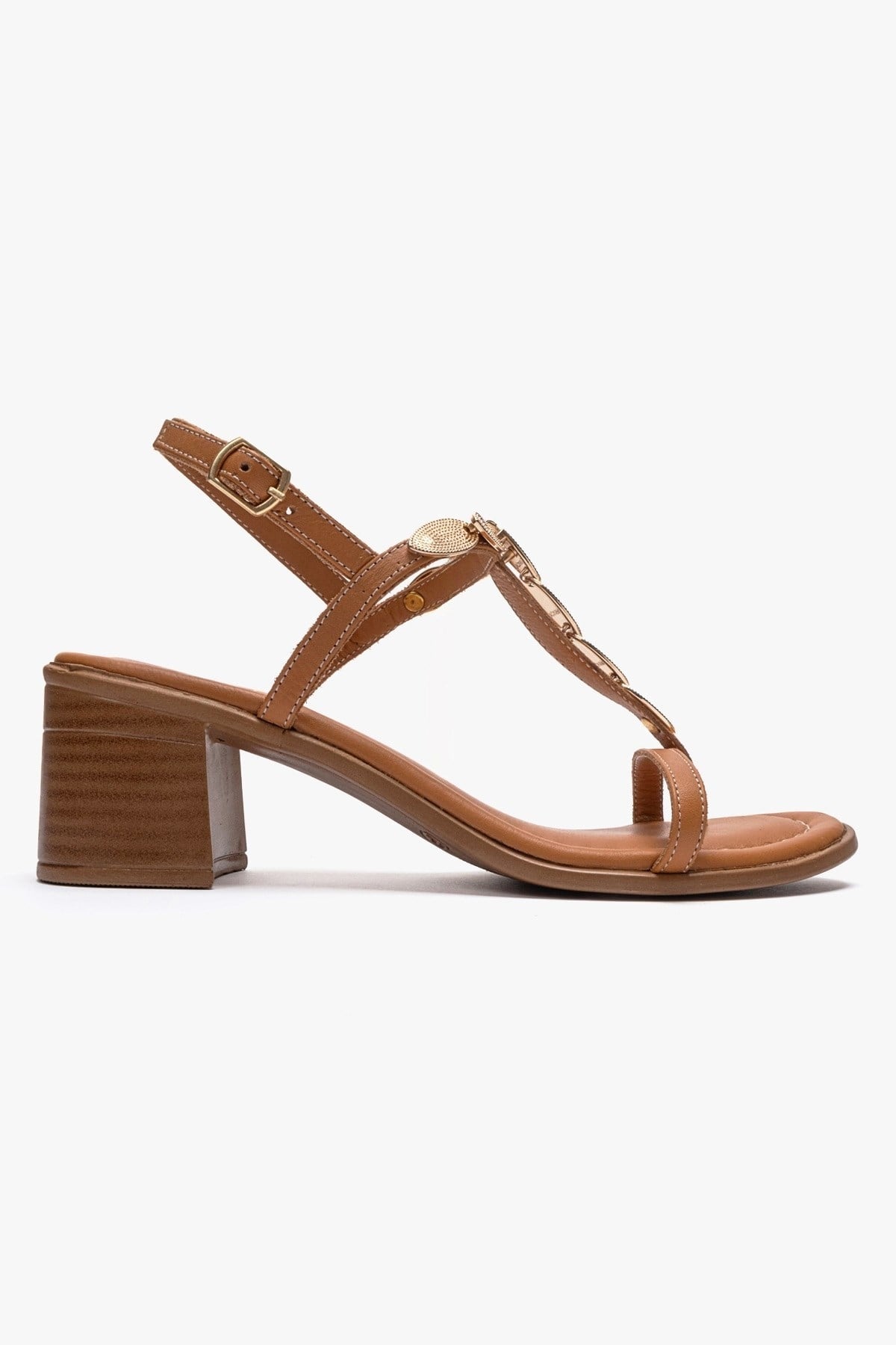 SERONA - Cognac Genuine Leather Buckled Block Heel Sandal (Women)