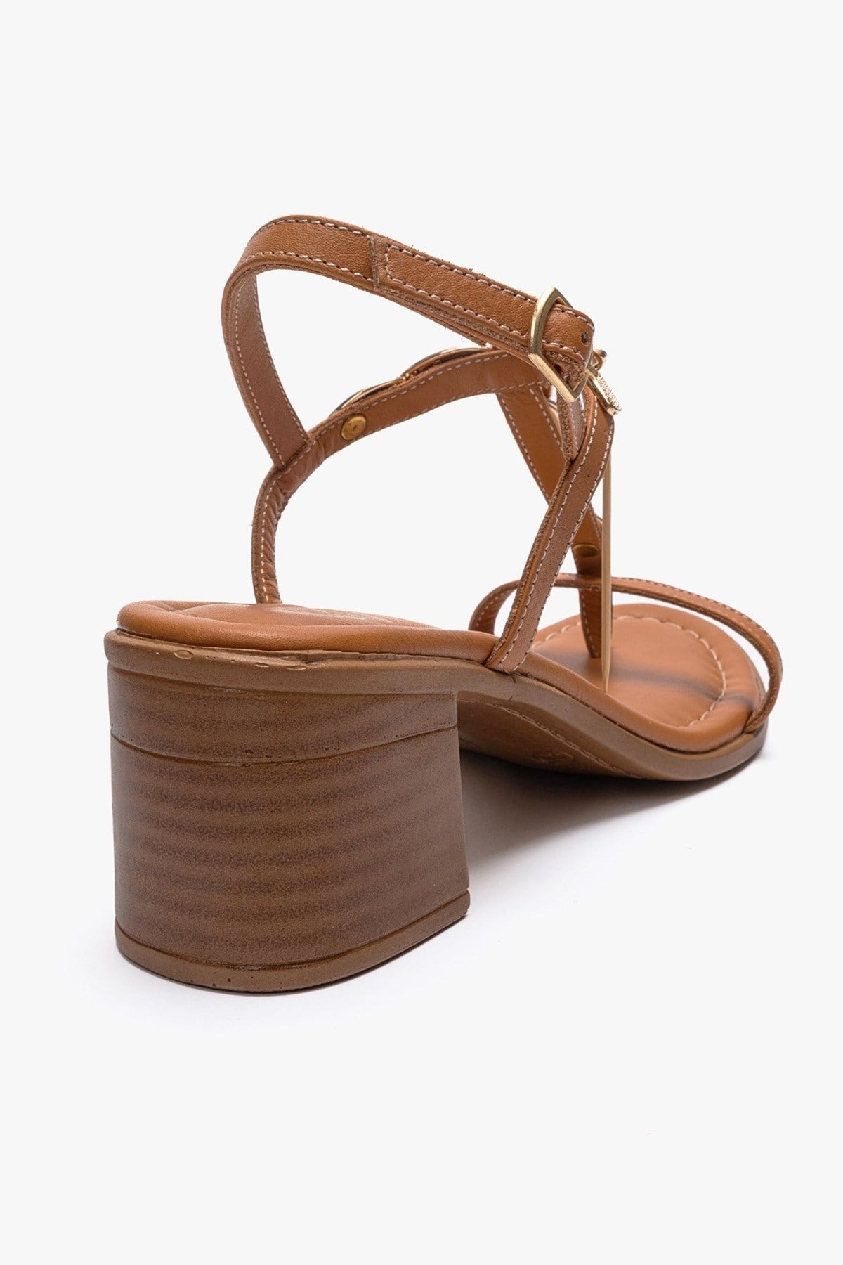 SERONA - Cognac Genuine Leather Buckled Block Heel Sandal (Women)