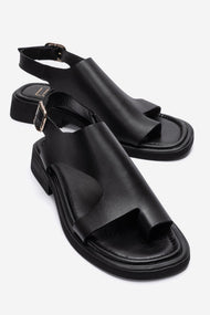 Burley - Black Genuine Leather Slingback Toe-Post Sandal (Women)