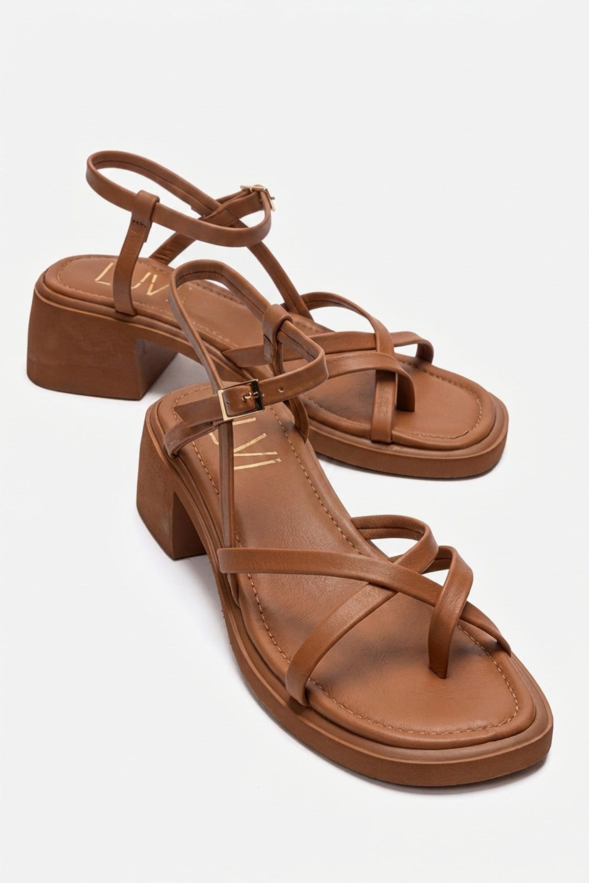 Cirelle - Cognac Genuine Leather Toe-Post Block Heel Sandal (Women)