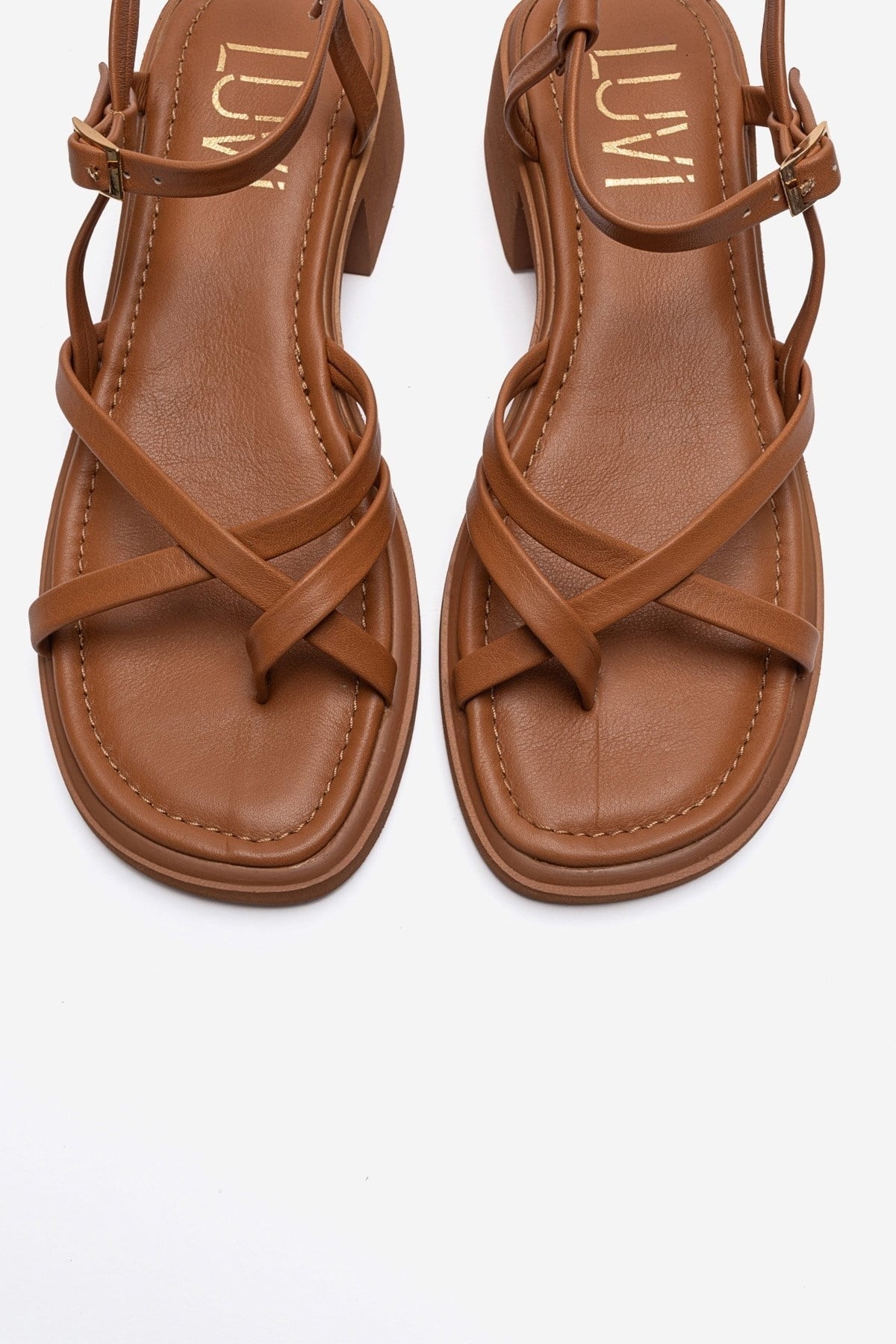 Cirelle - Cognac Genuine Leather Toe-Post Block Heel Sandal (Women)