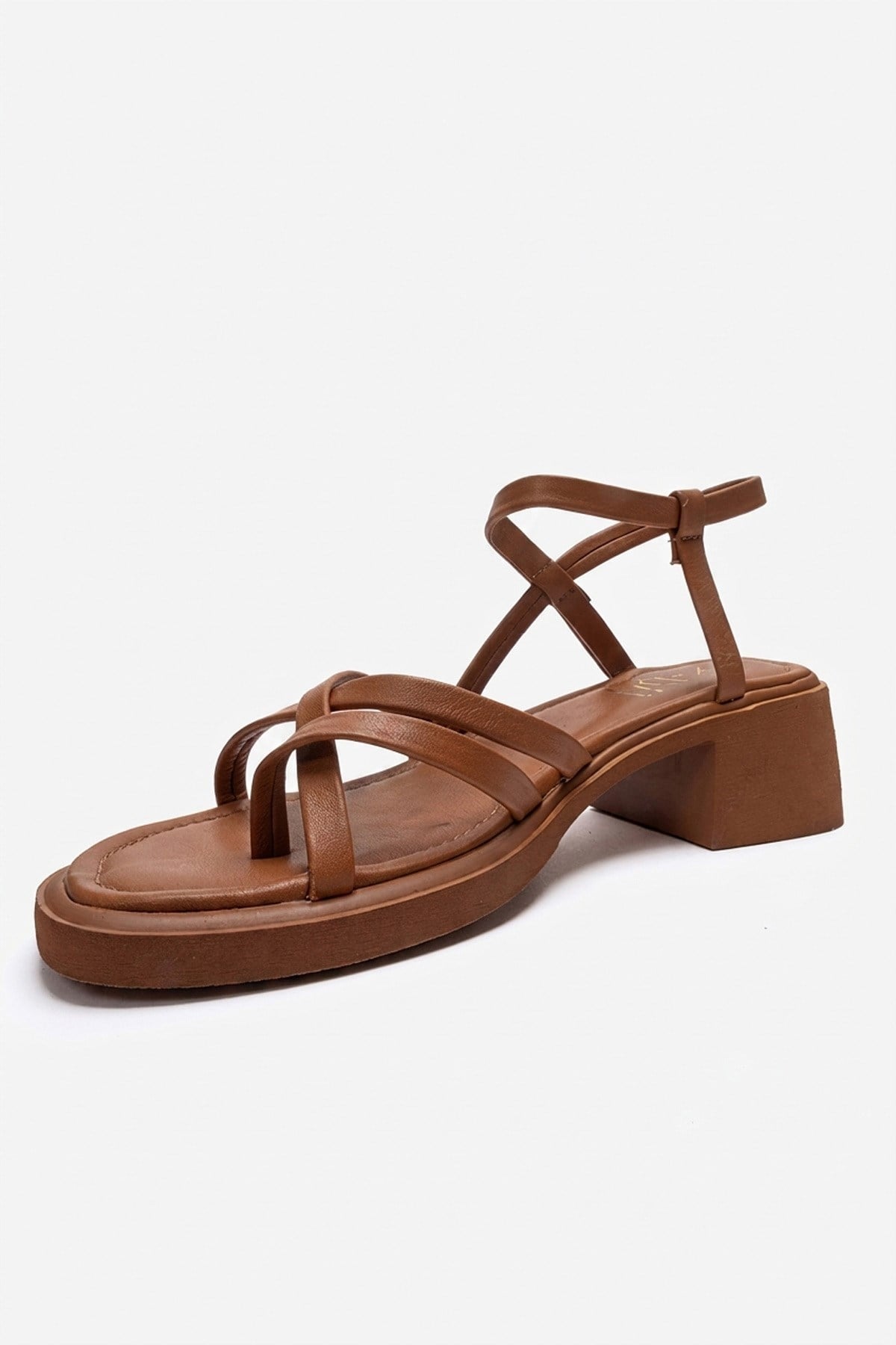 Cirelle - Cognac Genuine Leather Toe-Post Block Heel Sandal (Women)