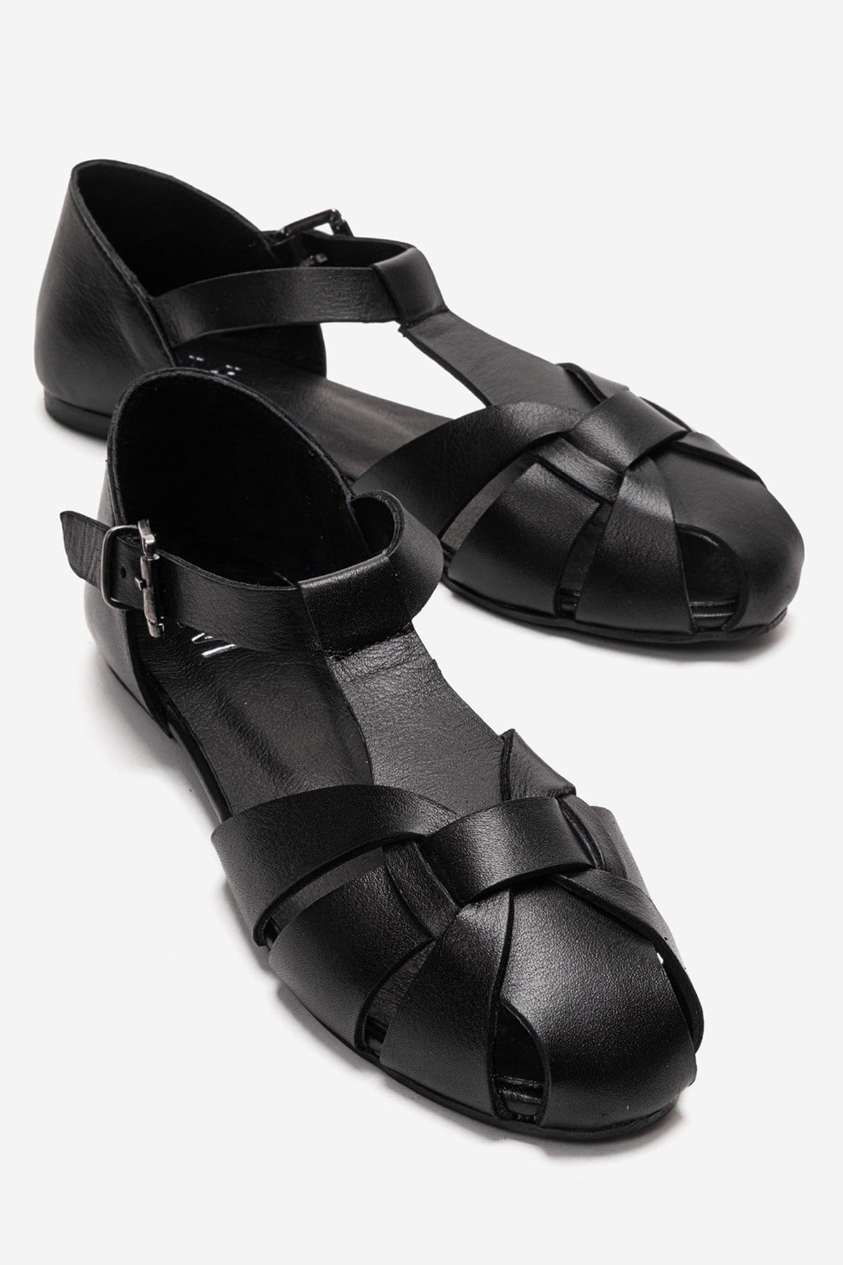ALINA - Black Genuine Leather Sandal (Women)