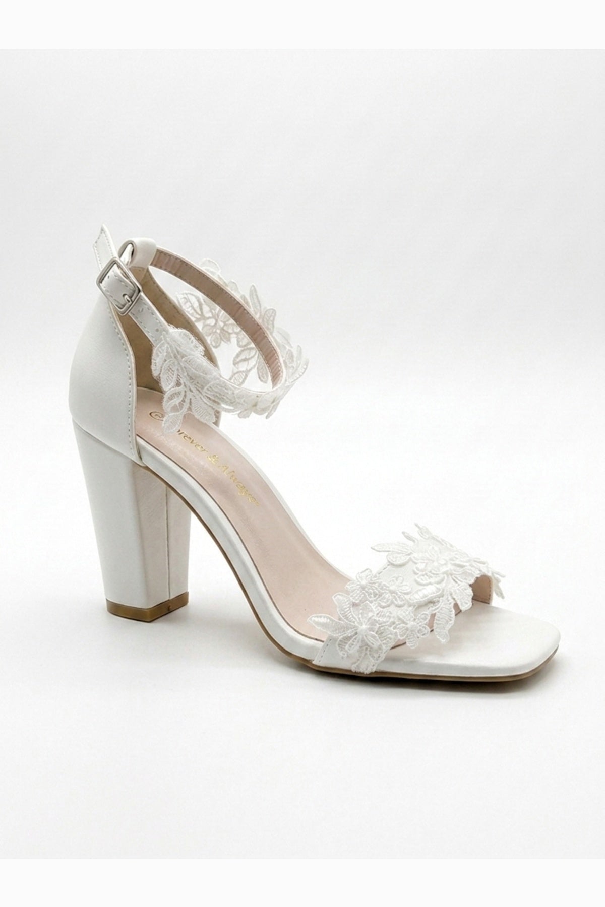 Selia Lace Detail Block Heel Wedding Sandals