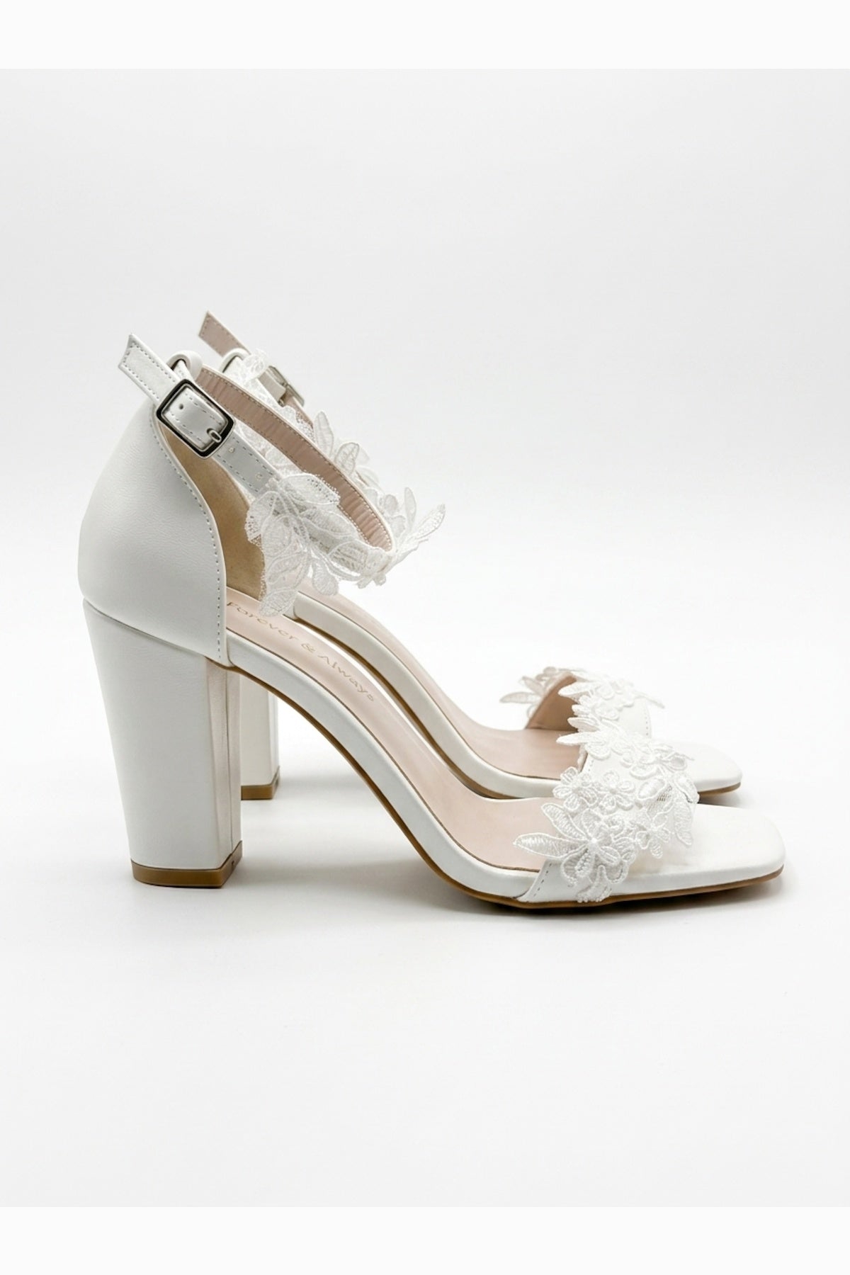 Selia Lace Detail Block Heel Wedding Sandals