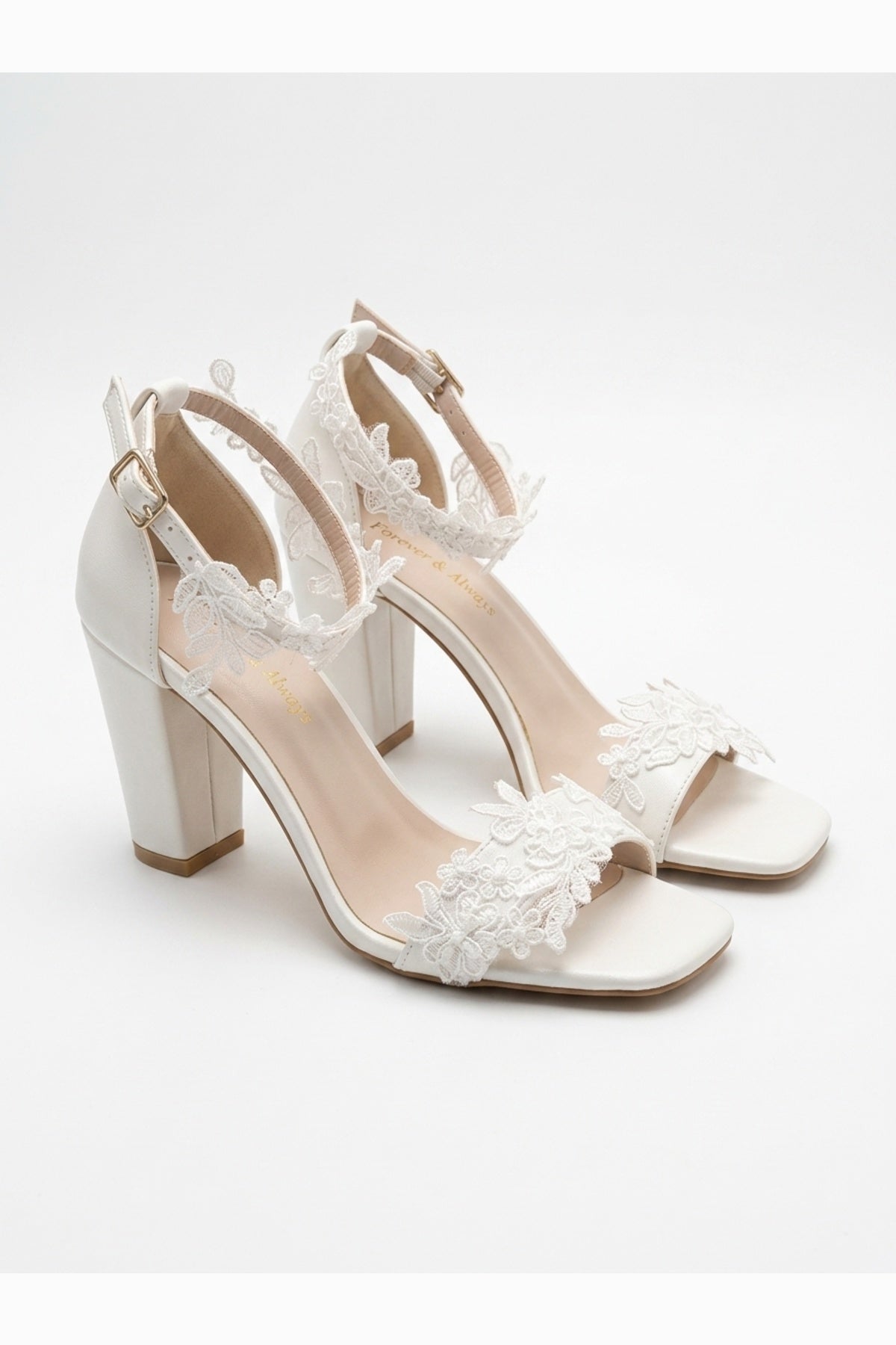 Selia Lace Detail Block Heel Wedding Sandals