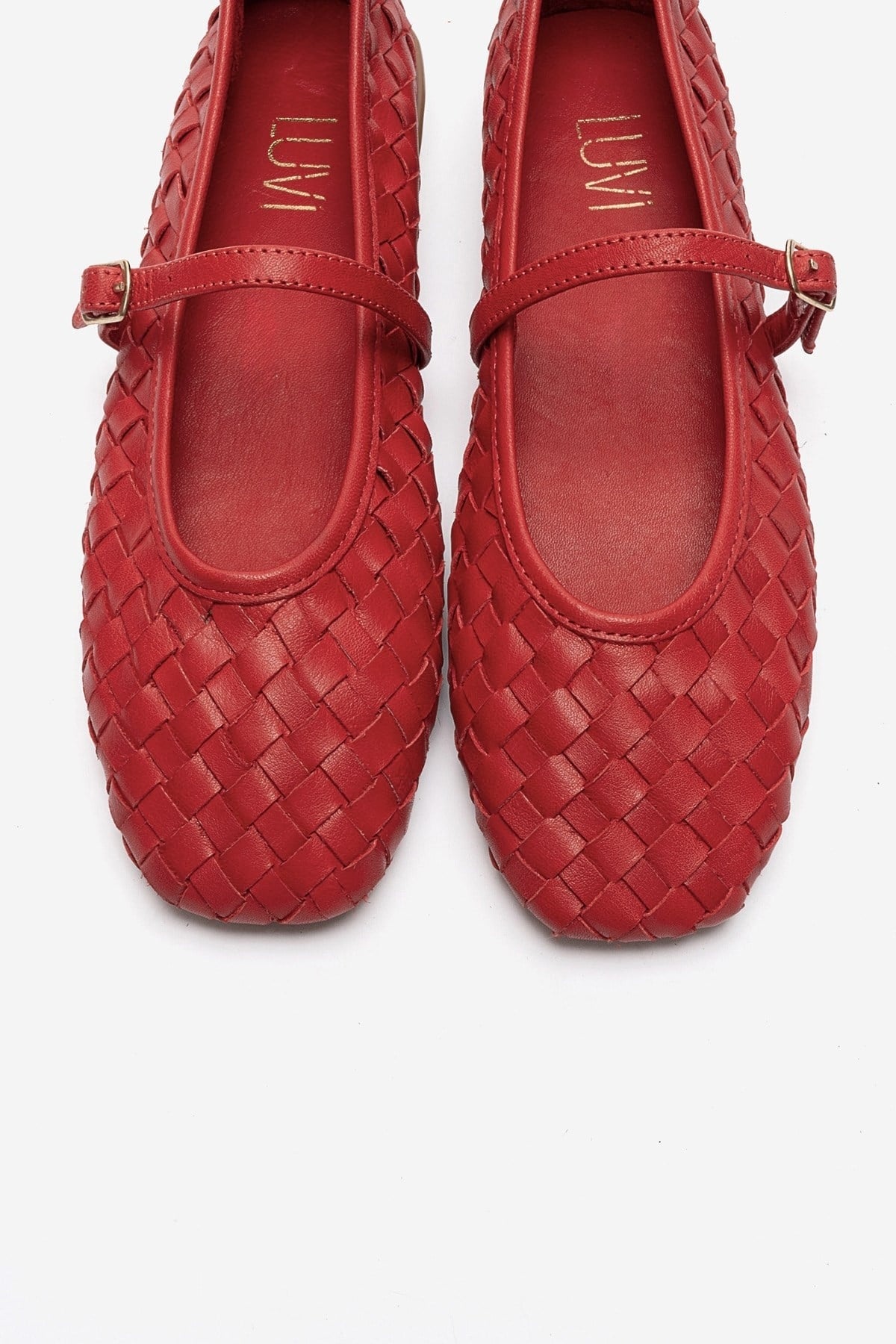 Yevora - Red Genuine Leather Woven Mary Jane Flat (Women)