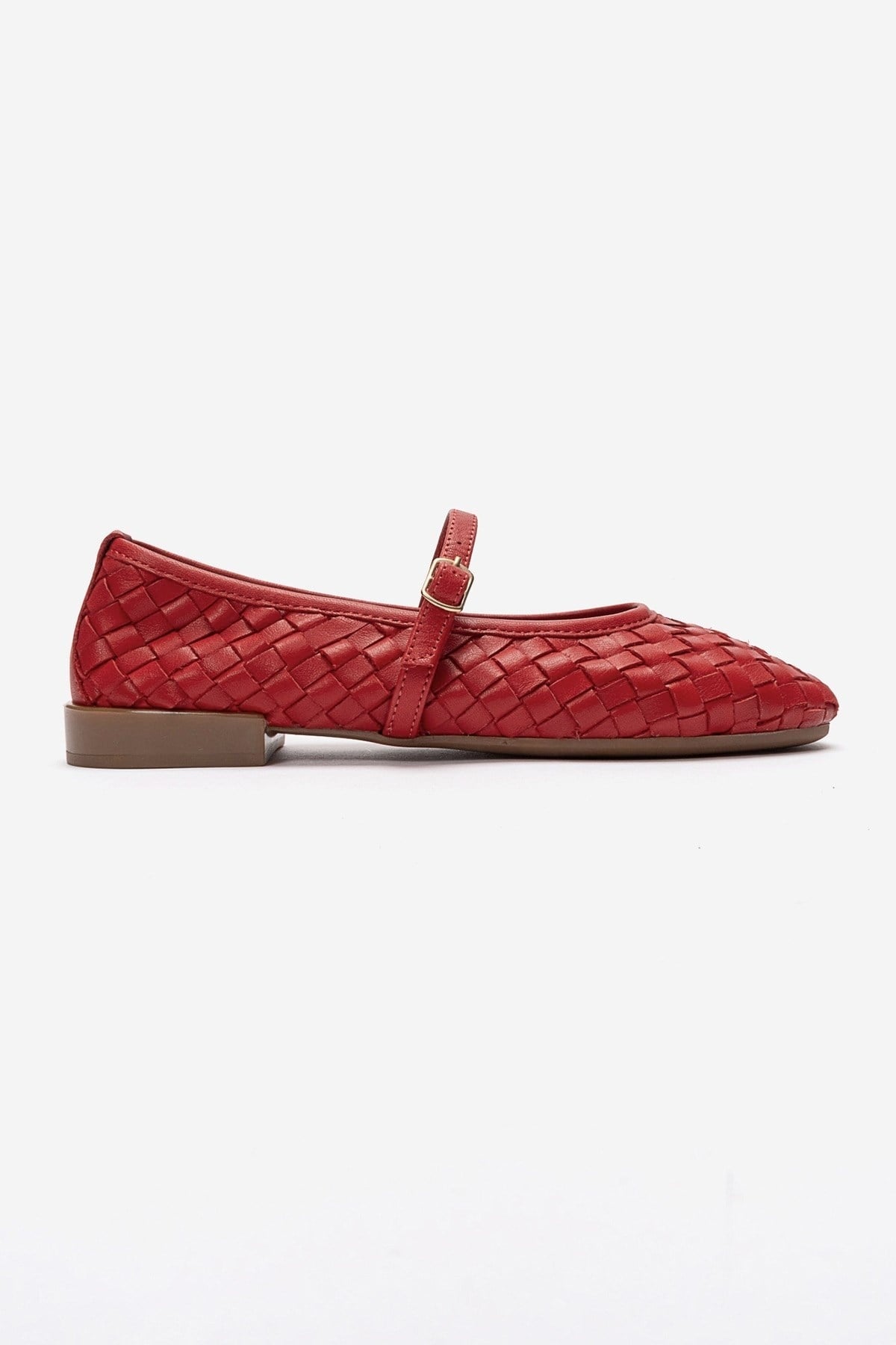 Yevora - Red Genuine Leather Woven Mary Jane Flat (Women)